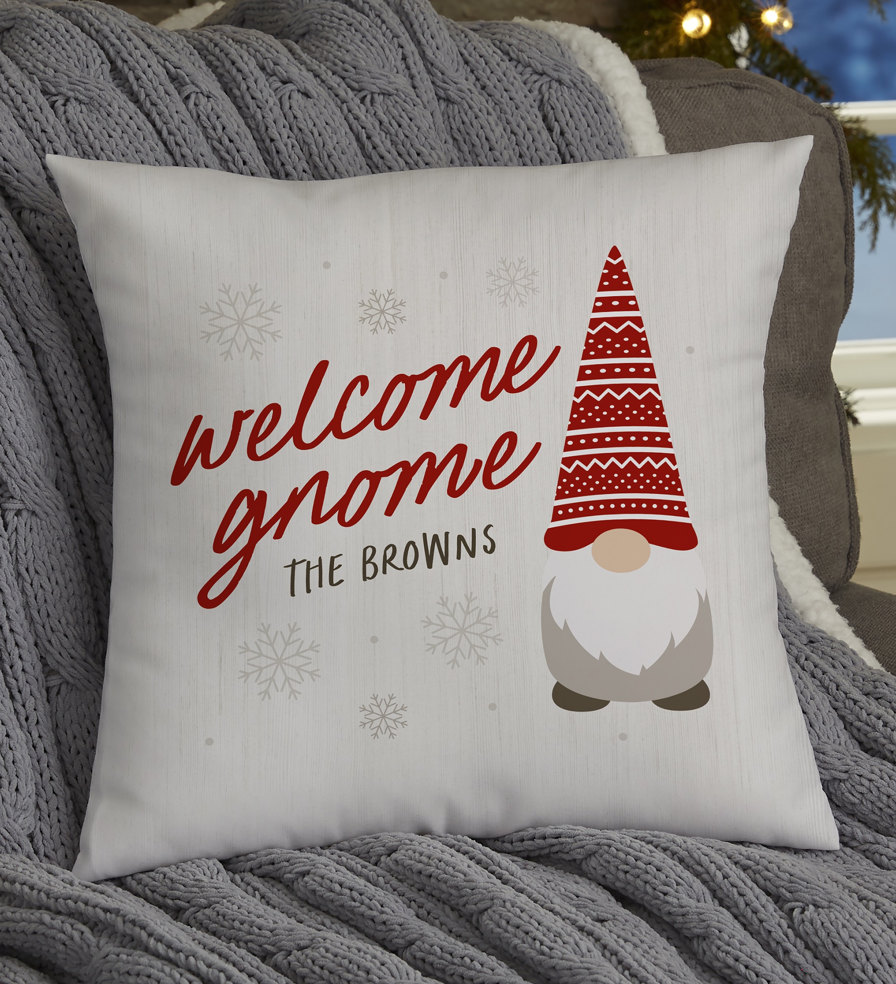 Gnome Family Personalized Throw Pillow